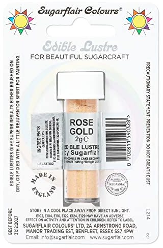 Sugarflair Rose Gold Edible Lustre Dust, Add a Lustrous Shine to Cakes or Decorations. Brush On or Add Rejuvenator to Create Eye-Catching Edible Paint, Gives Shine to Your Bakes - 2g (Pack of 2)