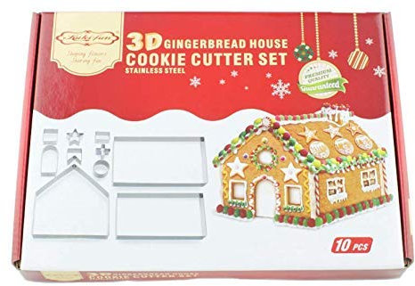 3D Christmas Gingerbread House Cookie Cutters Set (10 Pcs)