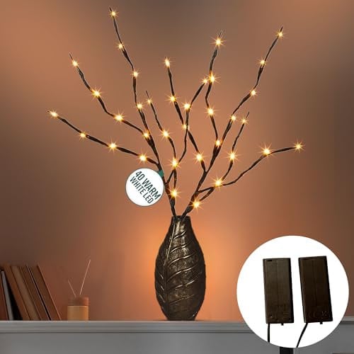 GloBrite 2 Pack Branch Lights - Led Branches Battery Powered Decorative Lights Tall Vase Filler Willow Twig Lighted Branch for Home Decoration Warm White 20 LED Lights (Warm White)