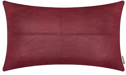 BRAWARM Hochwertiger Kissenbezug für Sofa, Couch, Heimdekoration, einfarbig, luxuriöses Kunstleder, handgenäht, 30cm x 50cm Rot