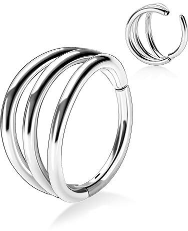 hengkaixuan 16G CZ Nasenringe 316L Dreifach gestapelte Septum-Ohrmanschette Helix Clicker Scharnierring Unisex-Creolen Septum-Piercing-Schmuck