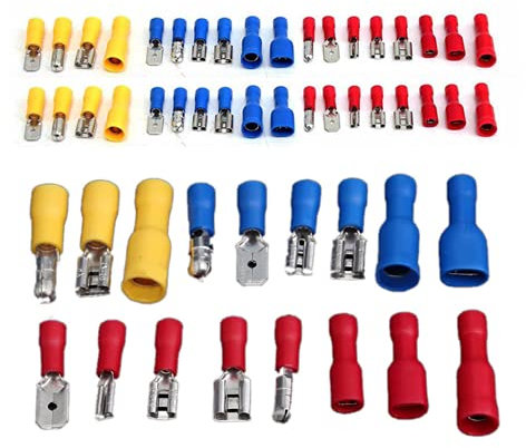 SZFUDIGO 120 Stück elektrische Kabelklemmen Crimpverbinder-Set,Isolierte Flachsteckerklemmen, weibliche und männliche Stoßverbinder-Kit, gemischte männliche und weibliche Terminal-Sortiment-Kit