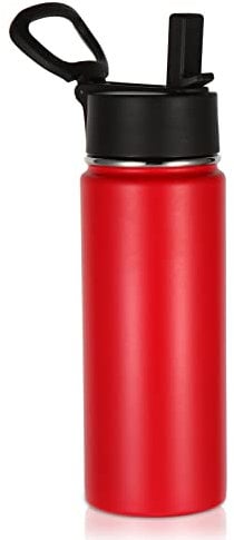 Volhoply 530ml Trinkflasche Edelstahl mit Strohhalm,Doppelwandig Vakuum Isolierte Thermosflasche Kinder,Metall Auslaufsicher Water Bottle,BPA-Frei Thermoskanne für Sport, Schule, Outdoor (Rot,18 OZ)