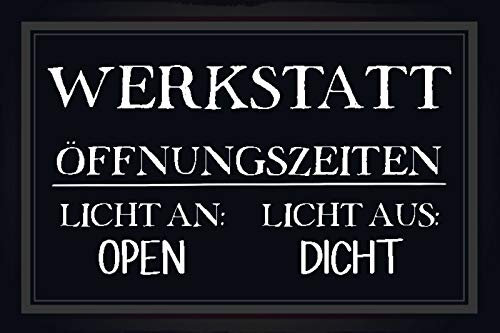 Blechschild 20x30cm gewölbt Werkstatt Öffnungszeiten open Deko Geschenk Metall Schild