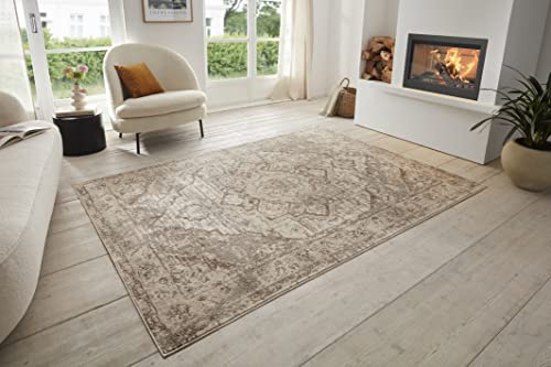 Hanse Home Sand Vintage Rug - Oriental Short Pile Living Room Rug Soft Oriental Rug Runner for Bedroom, Dining Room, Living Room, Hallway, Kitchen - Cream Brown, 120 x 170 cm