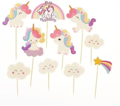 Cake Toppers,Einhorn Tasse Kuchen Toppers 10 Stück Regenbogen Herz Krone Kuchen Cupcake Topper für Kinder Baby Party Geburtstag Party Kuchen Dekoration