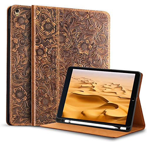 Gexmil Custodia per iPad Air 10.5 Pollici Case,3a Generazione(2019) Custodia in Pelle Vera con Supporta la Ricarica di Pencil,Sospensione e Accensione Automatica,Supporto Regolabile,Marrone Fiore