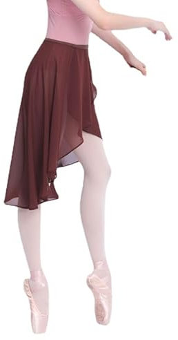 HEARTTOUCH Damen Chiffon Ballettrock Ballettkleidung Midi Tanzrock Sheer Wickelrock Ballett Röcke Tanzröcke Dancewear (Braun,Einheitsgröße)