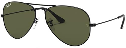 Ray-Ban Pilot Aviator Original mit Care-Kit (Black | Green Polarized, Large 58)