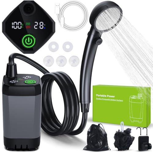 Ducha Portatil Camping, [Pantalla Temperatura] Spopal 6000mAh Recargable Ducha Camper, Modo de Doble Velocidad, Ducha Electrica para Acampar, Hacer Caminatas, Duchas para Perros y Lavado de Autos-Gris