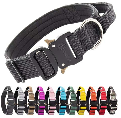 TSPRO Premium Hundehalsband mit Griff Dickes Verstellbares Taktisches Hundehalsband Schwere Ausführung Schnellverschluss Metallschnalle für Mittelgroße bis Große Hunde (M- Schwarz)
