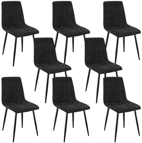 ANVOFONG Esszimmerstühle 8er Set,Küchenstuhl aus Leinenstoff,Polsterstühle mit Eisenfüßen,Stuhl Schlafzimmer,schminkstuhl,Wohnzimmer Stühle-Schwarz
