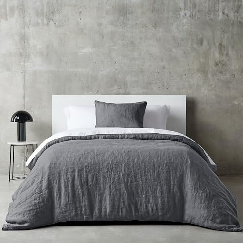 Dreamzie Bettwäsche 135x200 Baumwolle, Bettwäsche-Sets Dunkelgrau mit Reißverschluss, Ähnliche Textur wie Stone Washed Leinen, Enthält 1 Bettbezug 135x200 und 1 Kissenbezug 80x80