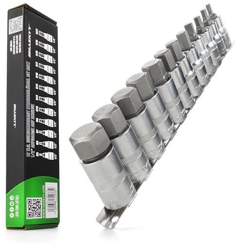HASKYY Lot de 12 douilles Allen à six pans creux 1/2 5-22 mm - Jeu de clés à douille hexagonales sur rail