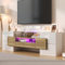 Ojiuboo Mobile TV moderno lucido – 145 cm con illuminazione a LED e elegante superficie in vetro, mobili da soggiorno con molto spazio (bianco + oro)