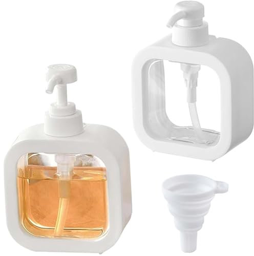 2 Pièces 300ml Soap Dispenser WISIRENT, Distributeurs de Savon Transparent Distributeur Savon Plastique, Rechargeable Distributeur Liquide Vaisselle Distributeur Savon Liquide et 1 Entonnoir Pliable
