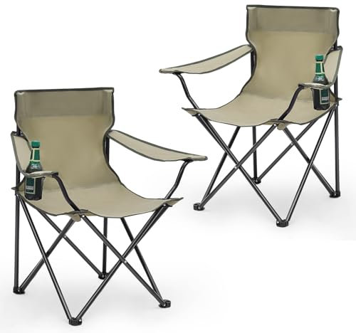 Sunula 2er Set Campingstuhl Faltbar 1.65kg Klappstühle Gewicht leicht genug für jeden mit Getränkehalter für einfache Aufbewahrung Olivgrün