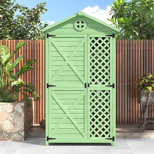 Casetta Porta Attrezzi in Legno, Ripostiglio Da Giardino, Casetta Porta Attrezzi Da Giardino in Legno Resistente Alle Intemperie,Resistente Allo Sbiadimento per Giardino, Esente Da Manutenzione,Green