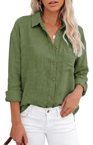 Zidoley Blouse en Lin pour Femme - Blouse décontractée en Mousseline de Coton et Lin, Chemise Longue à Manches Longues