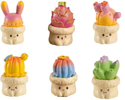 FOLANDO 6-Piece Mini Succulents Figurine Set Cactus Ornament Miniatur Plants Figures Decor Car Console Ornament, Computer Monitor Decor Desktop Bookshelf Decoration Gift (Succulent)