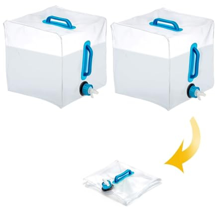 dellyy Bidon 20L, 2 Pièces Grande Capacité Bidon Pliant Eau avec Robinet, Reservoir Eau Pliable sans BPA, pour Camping Picnic(B2