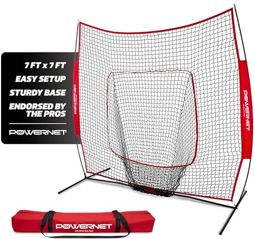 PowerNet Corbin Carroll Baseball-Softball-Übungsnetz zum Schlagen und Werfen, mit 17,8 x 17,8 cm Bogenrahmen, Rot