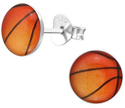 Laimons Mädchen Kids Kinder-Ohrstecker Ohrringe Kinderschmuck Basketball Sport Braun Schwarz Platte Scheibe aus Sterling Silber 925