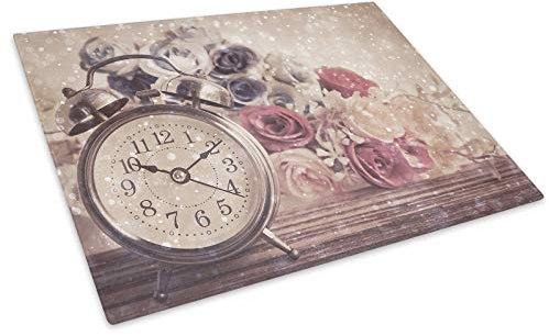 Vintage Clock Pink Glass Chopping Board Kitchen Worktop Saver Protector