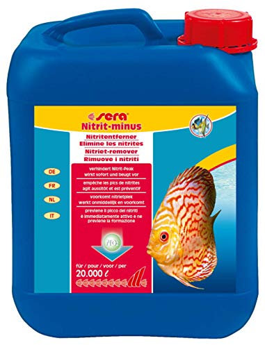 sera Nitrit-minus 5 Ltr. - Wasseraufbereiter Aquarium, Soforthilfe gegen Nitrit, entfernt bis zu 1,5 mg/l Nitrit pro Dosierung beugt Nitritpeak vor