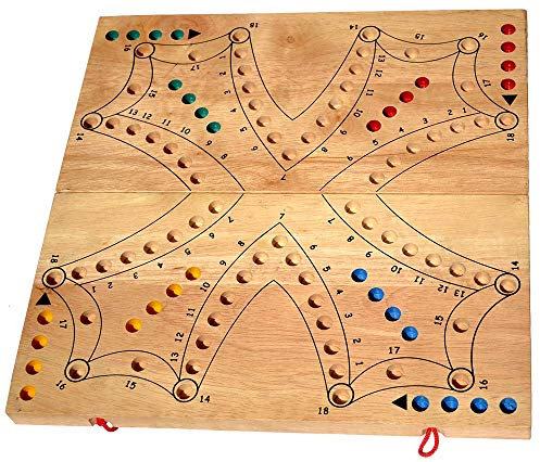 Tock Tock Knobelholz Brettspiel Large für 4 Spieler Gesellschaftsspiel mit Spielkarten für Einzel Spieler oder Teams spannendes Klappspiel aus Holz