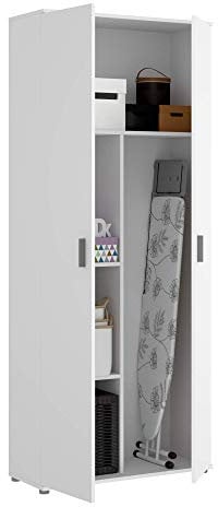 DEKIT GRUPO RIMOBEL Armario Multiusos 2 Puertas escobero, Madera de ingeniería, Blanco, 78x190x35cm