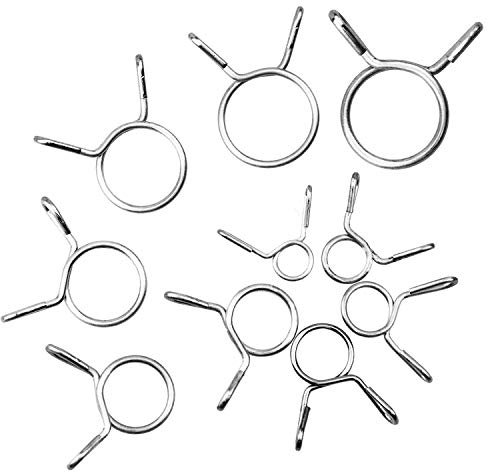 NATEE 100 Stück 10 Größen Kraftstoffleitungszange, Federklemme, Schlauchschelle, geeignet für Schläuche von 5 mm – 14 mm, Silber, Schlauchschelle, Edelstahl, Rohrschellen