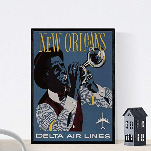 Nacnic Vintage Poster. Weinleseplakat von Amerika. Jazz von New Orleans. A4-Größe mit Rahmen
