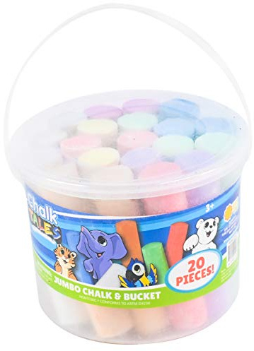 Sunny Days Entertainment Sidewalk Chalk Set for Kids with Storage, Washable, Jumbo Colored Chalk for Outdoor Play and Chalkboard Art - Ages 3+ (20 Pieces, Multicolor)