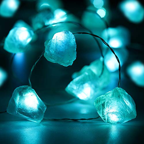 Blau Fluorit Fee Lichterkette, 10 Fuß 30 LEDs Verträumte Kristall Dekoration Batterie mit 12 Modi, Fernbedienung und Timer Dekor für Mädchen Schlafzimmer Festlicher Geburtstag