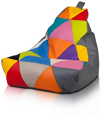 Ecopuf - Sessel Wohnzimmer - Patchwork Sacksessel Kunstleder Keiko Größe S/M - Entspannungssessel zum Sitzen - Sack Pouf mit Griff - Wohnungseinrichtung - Grau E15