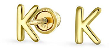 Abc Minimalistisch Echte Gelb 14K Gold Bsperren Alphabet Buchstabe Initialee K Ohrstecker Sicherheitskugel Schraube Zurück Für Teenager Für Frauen