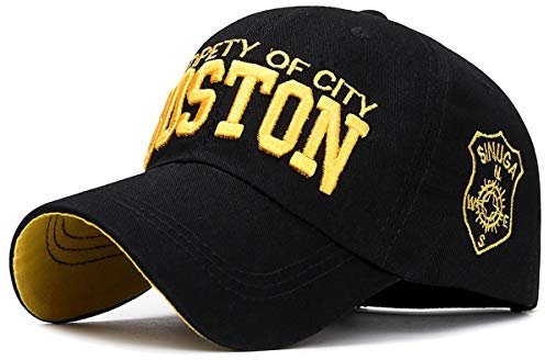 Sporty Baseballcap Boston Distressed Snapback Vintage Used Look Retro Oldschool Kappe Mütze Cap Schirmmütze Basecap verstellbar (schwarz/gelb)