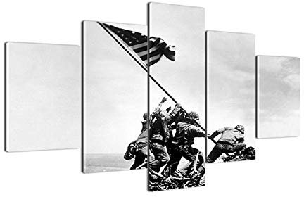 HAOSHUNDA Iwo Jima US Marines World War II Flag Raising Poster Modern Canvas Painting Wall Art Poster Frame Bilder Home Decor 5 Panel Canvas Wall Art Print (30,5 x 50,8 x 5,1 x 5,1 x 5,1 cm)