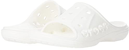 Crocs Unisex Men's and Women's Baya Slide Sandals | Comfortable Slip On Water Shoes, White, 12 US