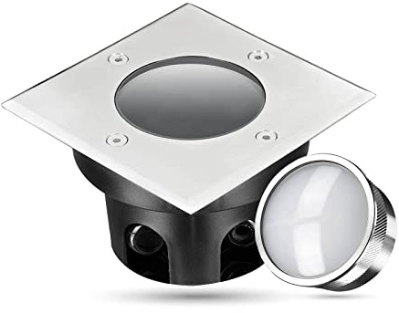 LongLife LED Bodeneinbaustrahler FLACH eckig Set 1x Gartenstrahler 230V IP67 5W 3000K DIMMBAR 120° Gartenleuchte für die Bodenmontage Außenbereich Bodenleuchte Befahrbar