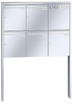 RENZ/Tetro / 5er Freistehende Briefkastenanlage Standbriefkasten mit Sprechfeld / V4A-Edelstahl/Volumen 23 L/zum Einbetonieren/Dein-Briefkasten.de