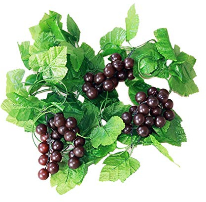 5Pcs Artificial Grapes Vines Leaves Hanging Grapes Rattan Leaves Fruit Grapevines Rattan Artificial Greenery Garland for Home Garden Wedding Party Decoration