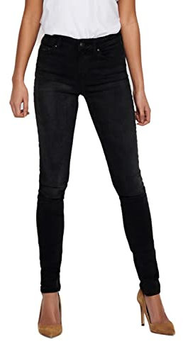 ONLY Damen Skinny Fit Jeans, Mid Waist Stretch Denim Hose, ONLBLUSH Life Röhrenjeans, Farben:Black Denim/Detail:rea1099, Größe:XS / 30L