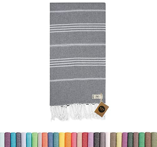 KZY LONDON Beach Towels - Turkish Beach Towel 100x180cm Large Turkish Hammam Peshtemal Towel - Travel Towel Absorbent, Quick Dry, Lightweight, Compact Towels for Swimming, Bath Yoga Gym (Dark Grey)