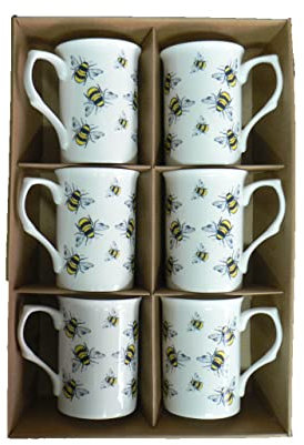 crackinchina Bees Bone China Mugs - Set of 6 Gift Boxed 10oz Mugs