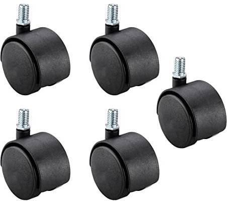 1 Set di 5 Rotelle Sostitutive per Sedie da Ufficio,Ruote Girevoli per Sedie/Tavolo,rotelle Pivotanti con Freno,rotelle Doppie Nere per Pavimenti Duri,con Bulloni M8/m10,M8-5nobrakes