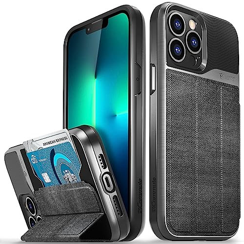 VENA Wallet Case Compatible with Apple iPhone 13 Pro Max (6.7-inch), vCommute (Military Grade Drop Protection) Flip Leather Cover Card Slot Holder with Kickstand (Slate Black)