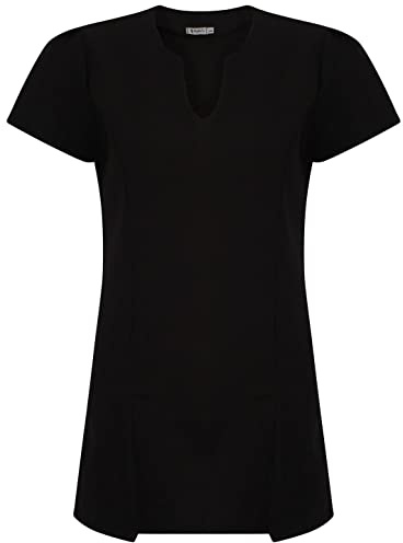 Vestirs Short Sleeve Beauty Salon Hairdressing Tunic, Massage Therapist Health Work Nail Spa Salon Back Uniforms Black
