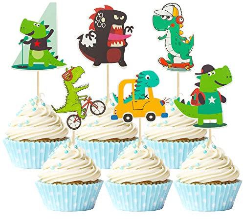 Gyufise 36 Pack Cute Baby Shower Dinosaur Cake Toppers Cupcake Picks for Kids Birthday Party Supplies